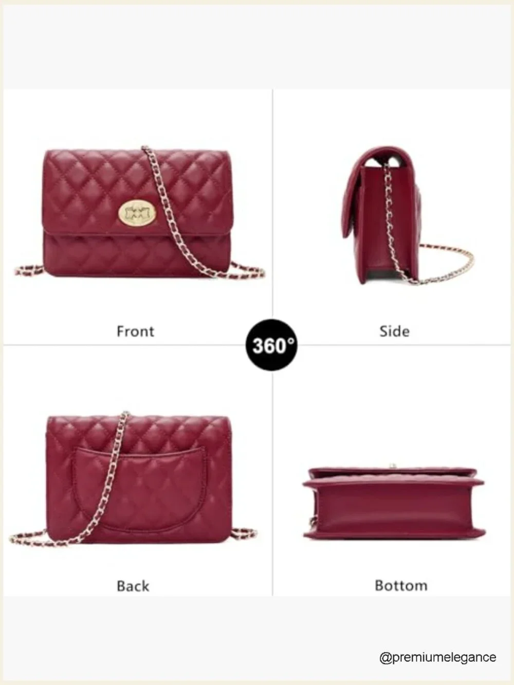 Genuine Leather Quilted Crossbody Bag with Chain Strap